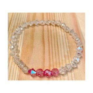 Handmade Clear Bead Bracelet With Pink Accents